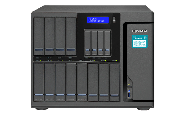 Qnap NAS-kabinett, 12x3,5" + 4x2,5"-platser, 4GB, 2xSFP+, 10GbE, svart