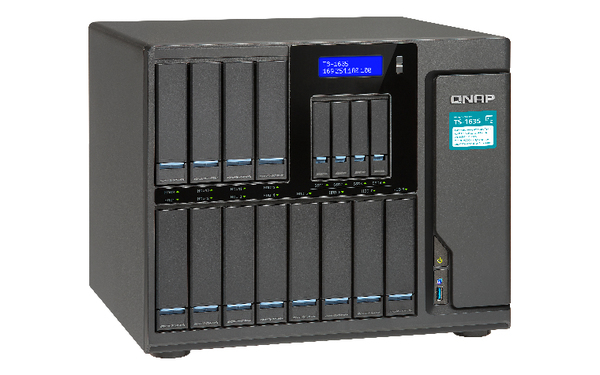 Qnap NAS-kabinett, 12x3,5" + 4x2,5"-platser, 4GB, 2xSFP+, 10GbE, svart