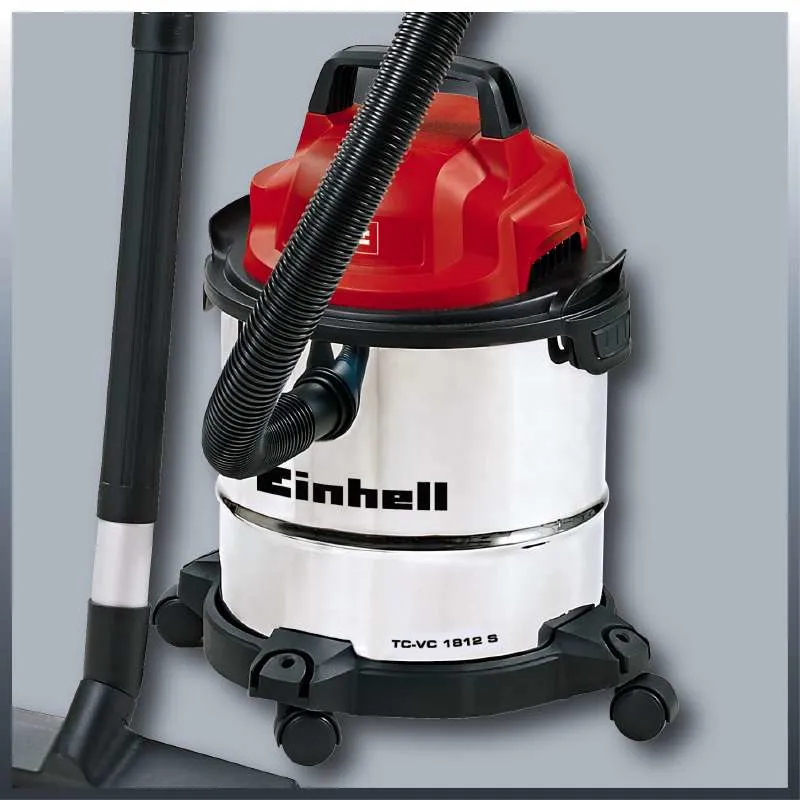 Einhell TC-VC 1812 S 12L 1250W - v&aring;t- och torrdammsugare, svart, r&ouml;d, silver