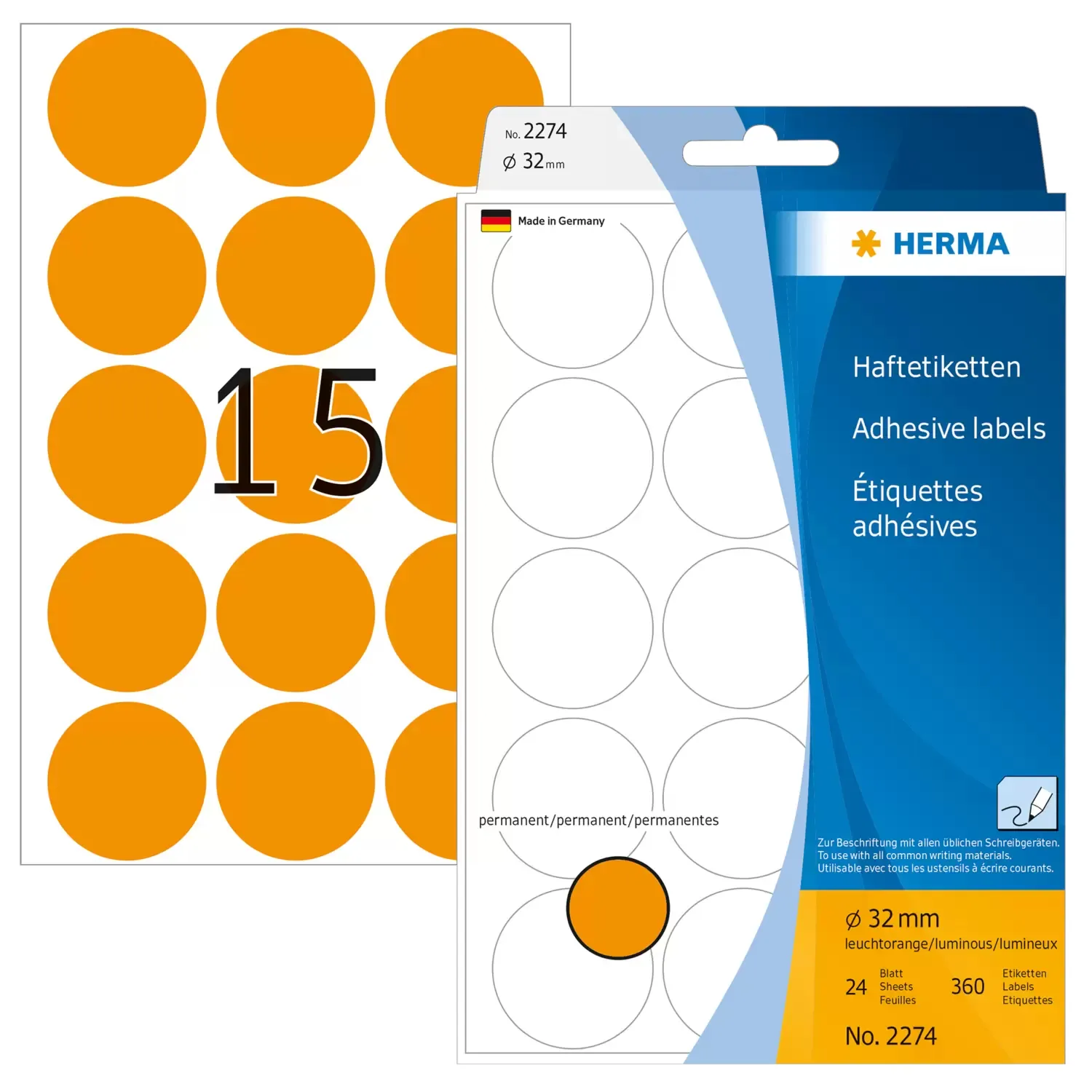 Herma label manual &oslash;32 neon orange (360)