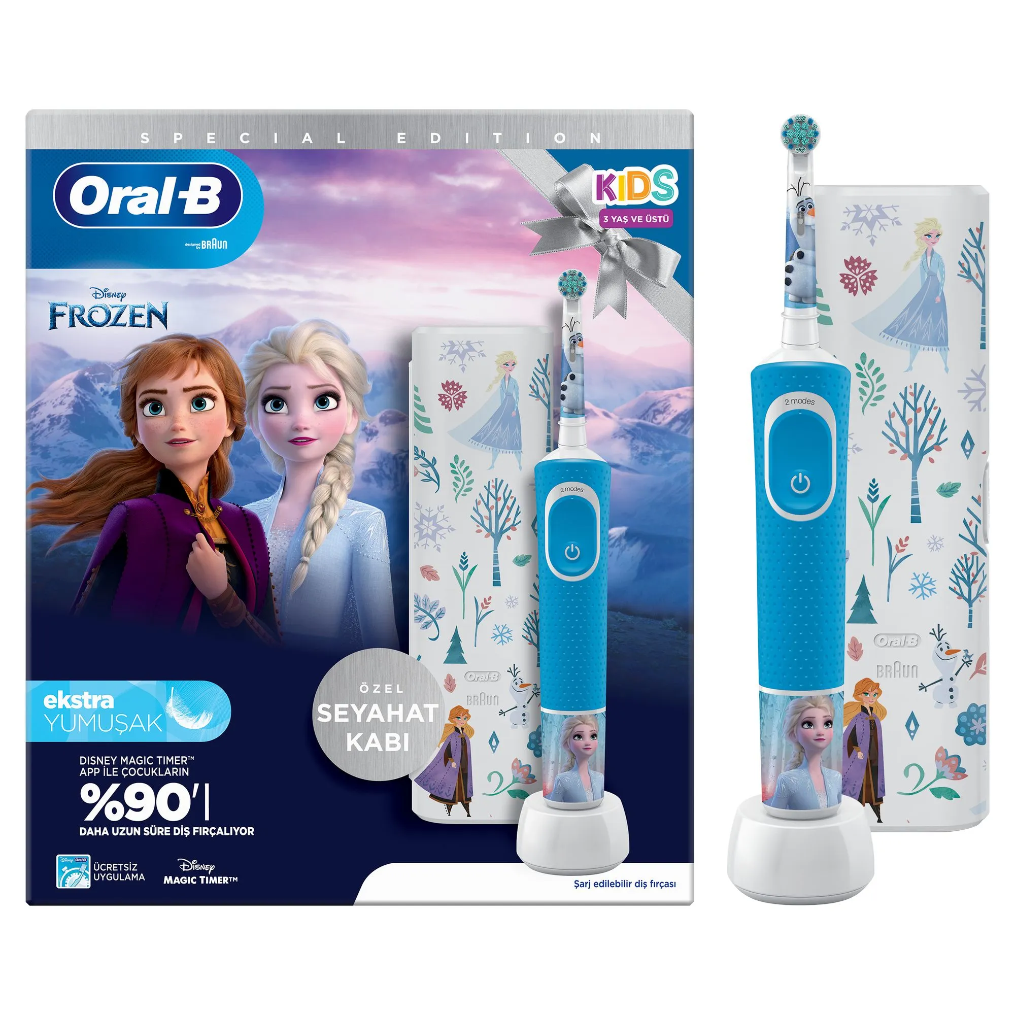 Oral-B Vitality Pro Kids Frozen Electric Toothbrush, Black/Grey, with Travel Case