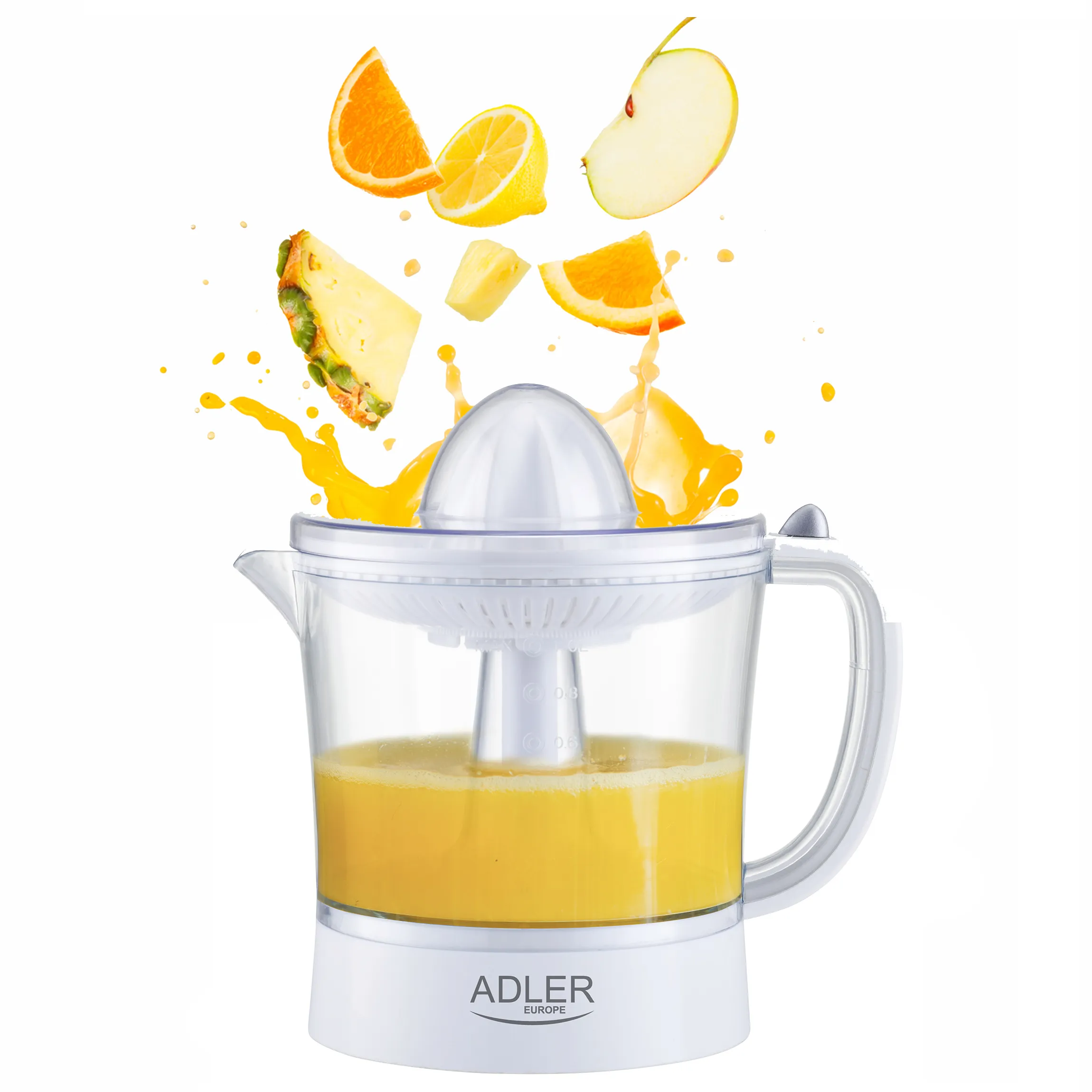 Adler AD 4009 -sitrushedelm&auml;puristin, 60 W, 1 l, valkoinen