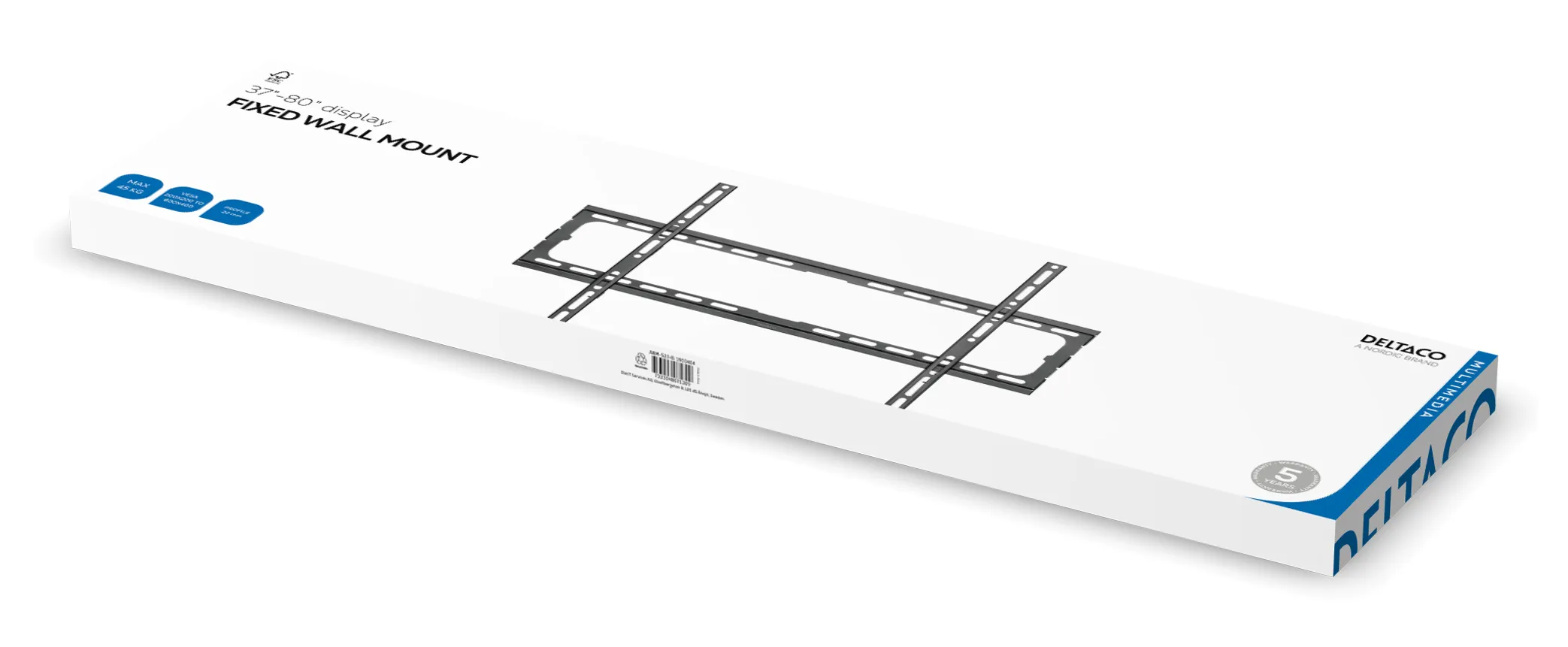 DELTACO ARM-523-B Fixed TV Wall Mount, 37&ndash;80", 45 kg, black
