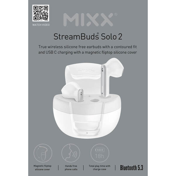 MIXX Streambuds Solo 2 tr&aring;dl&ouml;sa in-ear h&ouml;rlurar, vit