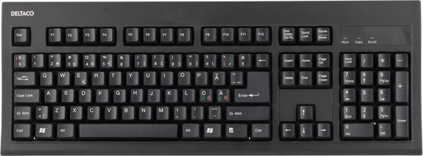 DELTACO tukeva n&auml;pp&auml;imist&ouml;, pohjoismainen layout, USB, musta