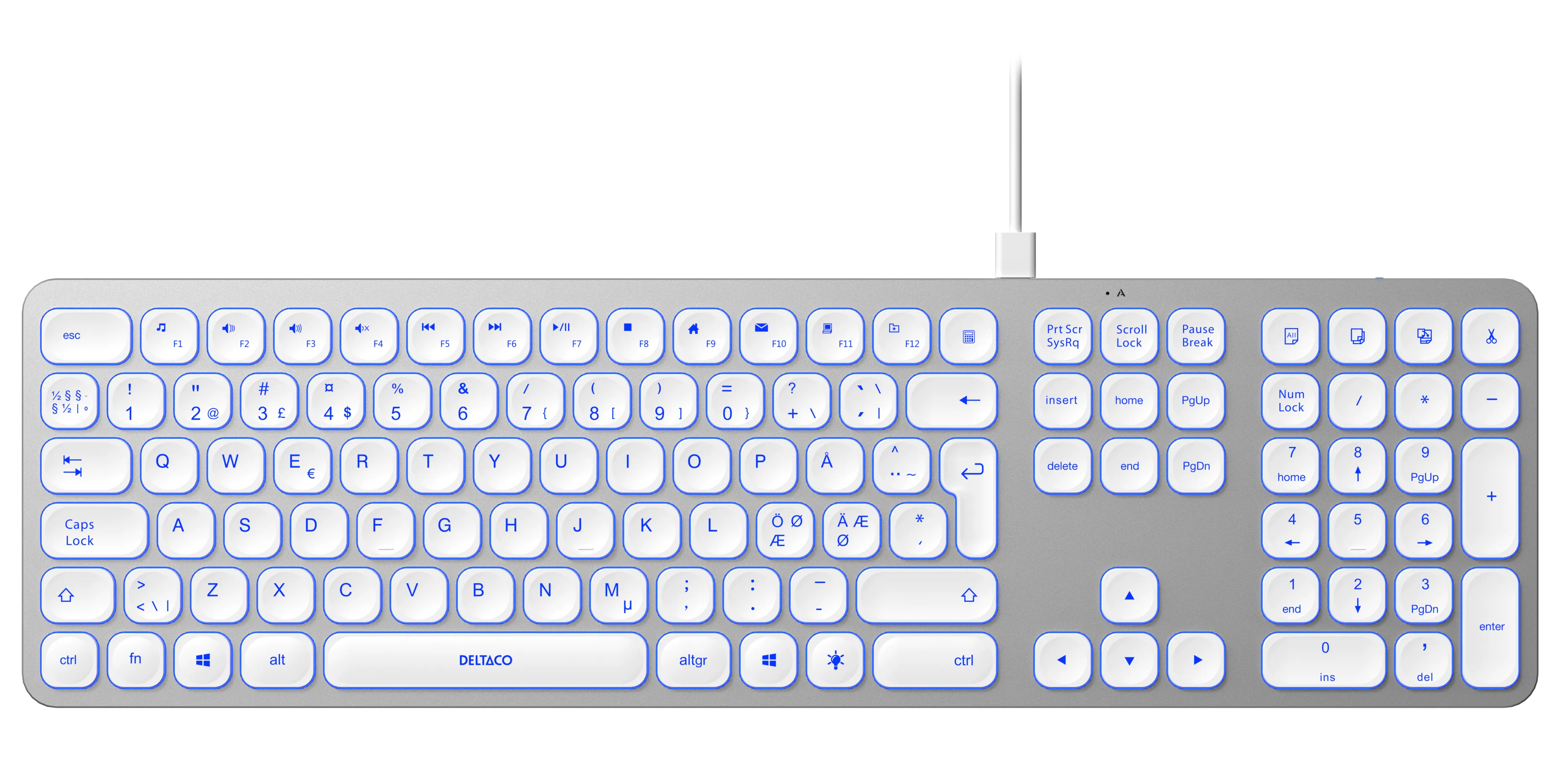 Deltaco Low-Profile Aluminium USB-A / USB-C - keyboard, White