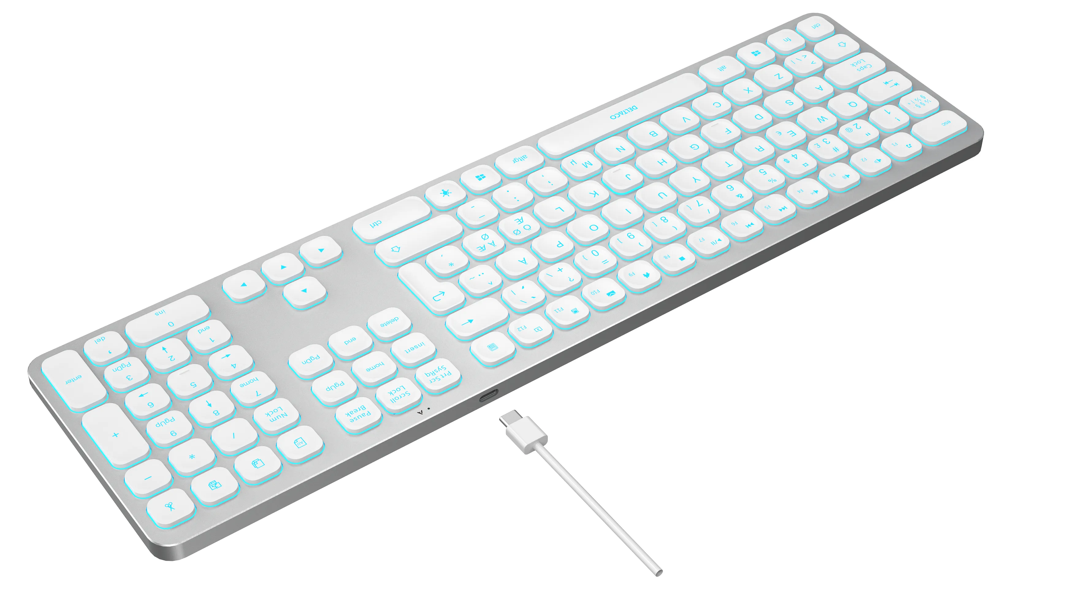 Deltaco Low-Profile Aluminium USB-A / USB-C - keyboard, White