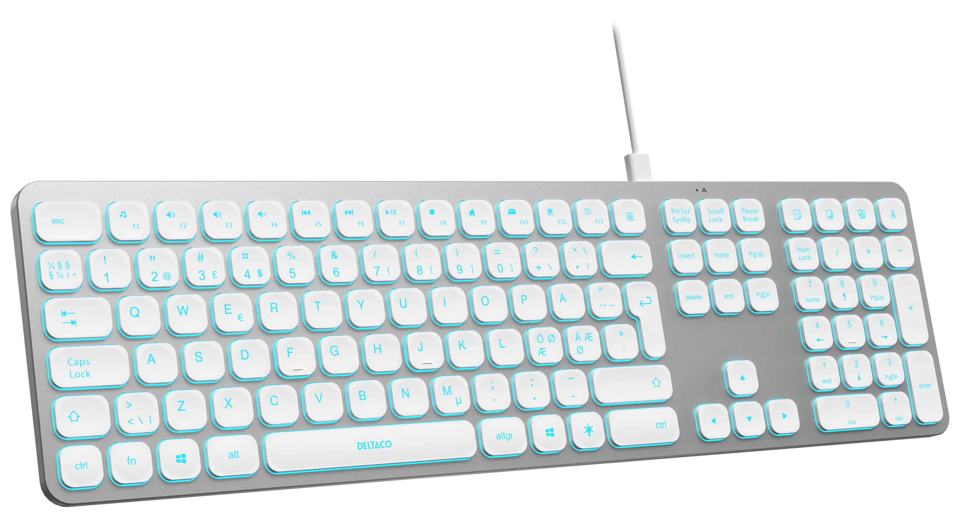 Deltaco Low-Profile Aluminium USB-A / USB-C - keyboard, White