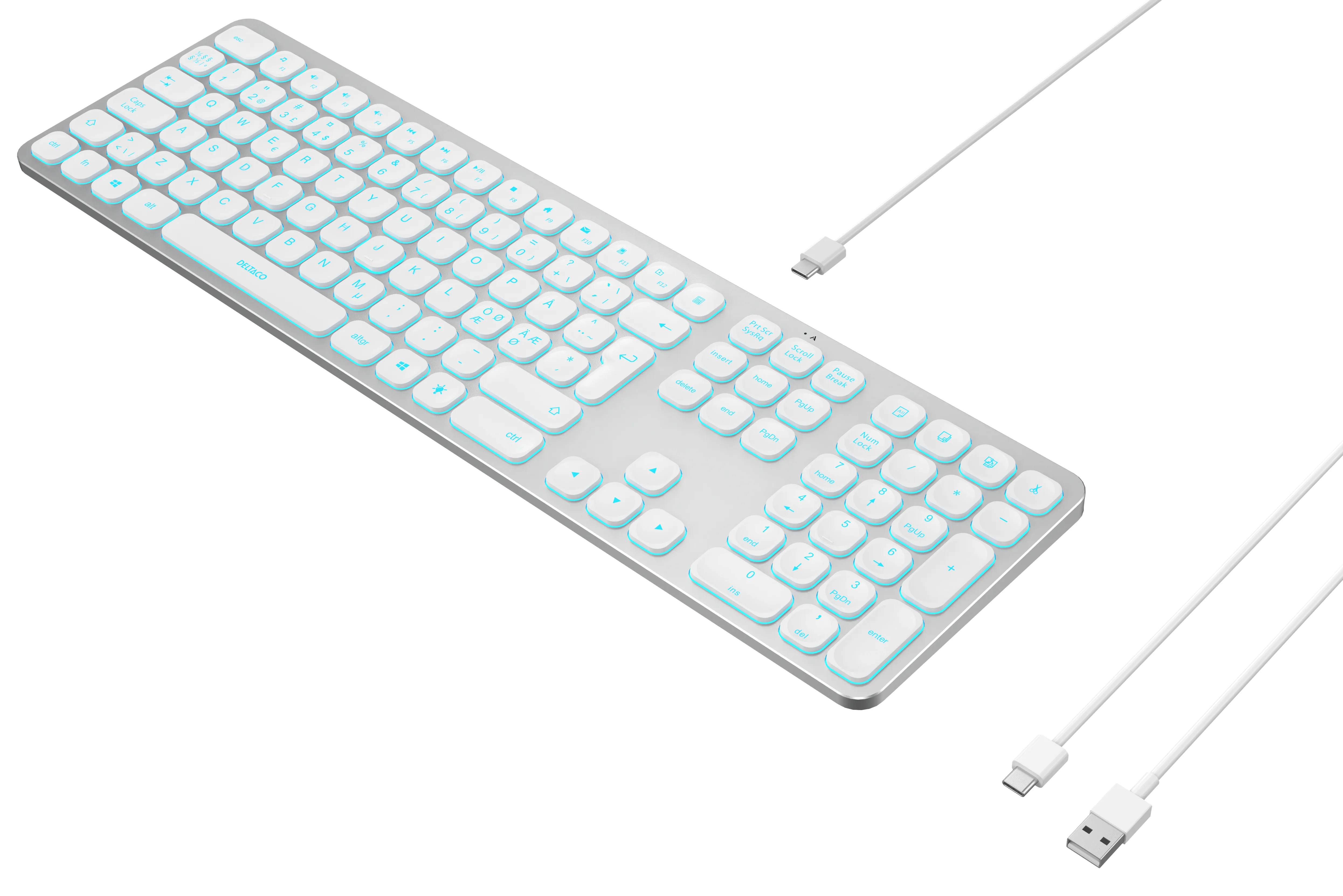 Deltaco Low-Profile Aluminium USB-A / USB-C - keyboard, White