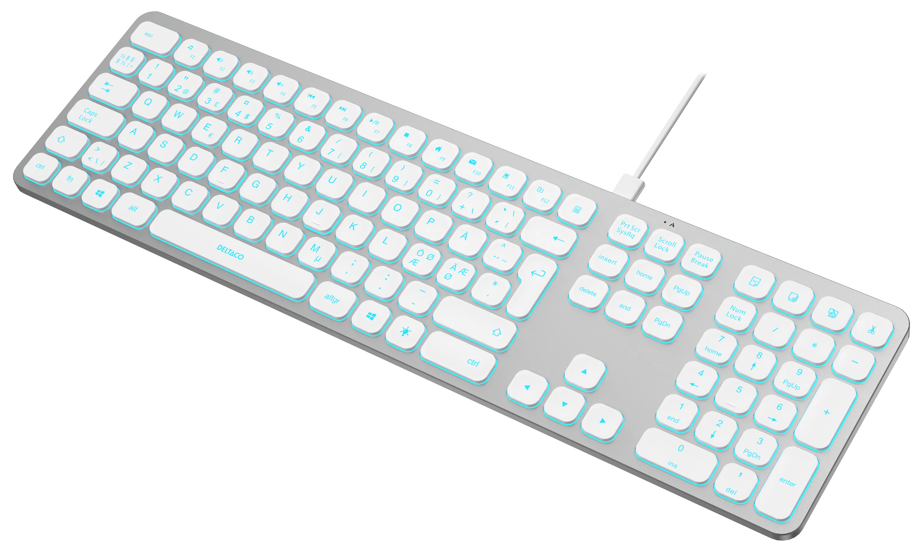 Deltaco Low-Profile Aluminium USB-A / USB-C - keyboard, White