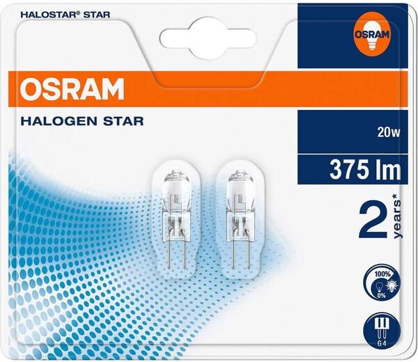 OSRAM HALOSTAR OVEN G4 20 watt 12 volt Warm White Halogen Lamp, 2-Pack