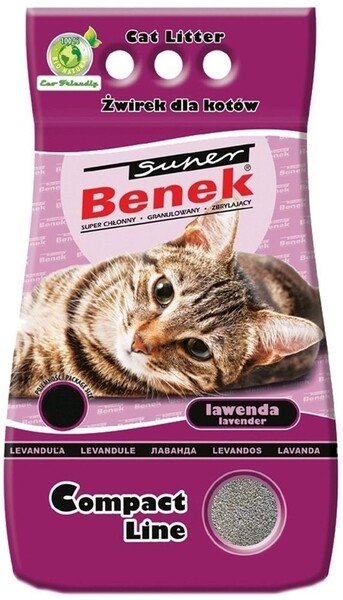 Super Benek Compact Lavender (Active) bentonit klumpbildande kattsand, parfymerad, dammfri, 25 l