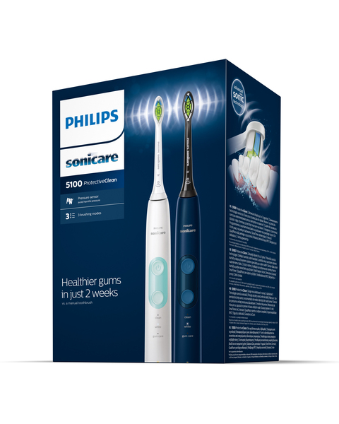Philips Sonicare 5100 ProtectiveClean -s&auml;hk&ouml;hammasharja, 2 kpl, mintunv&auml;rinen, valkoinen