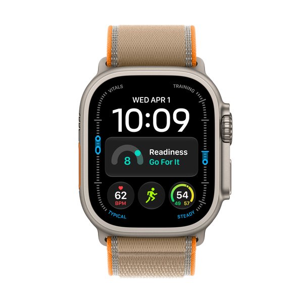 Apple Watch Ultra 4 49 mm titanboett naturlig med terr&auml;ngloop sand, S/M