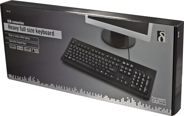 DELTACO tukeva n&auml;pp&auml;imist&ouml;, pohjoismainen layout, USB, musta
