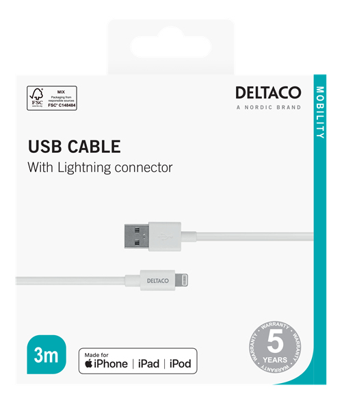 USB-A to Lightning, MFi C189, 3m, White