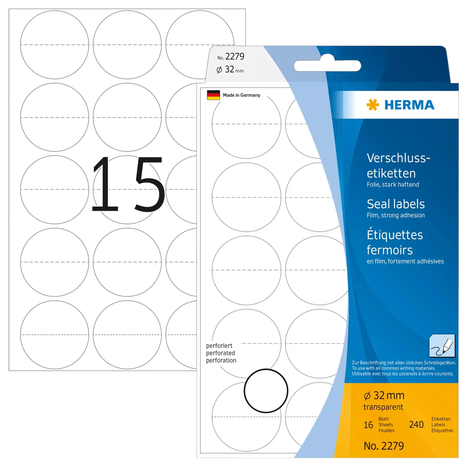 Herma label manual Seal perforated &oslash;32 transparent (240)