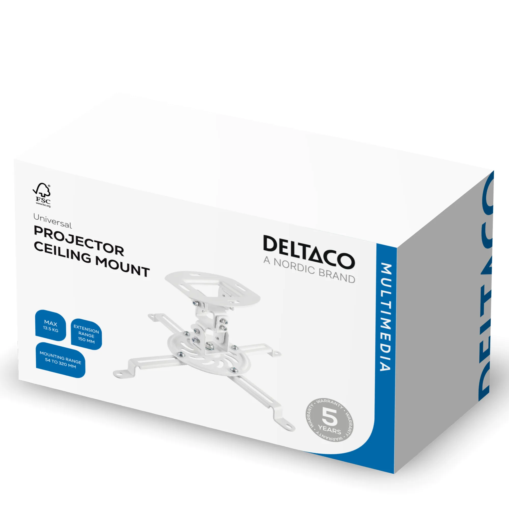 DELTACO ARM-405-B Takf&auml;ste f&ouml;r projektor, 13,5 kg, Matt vit