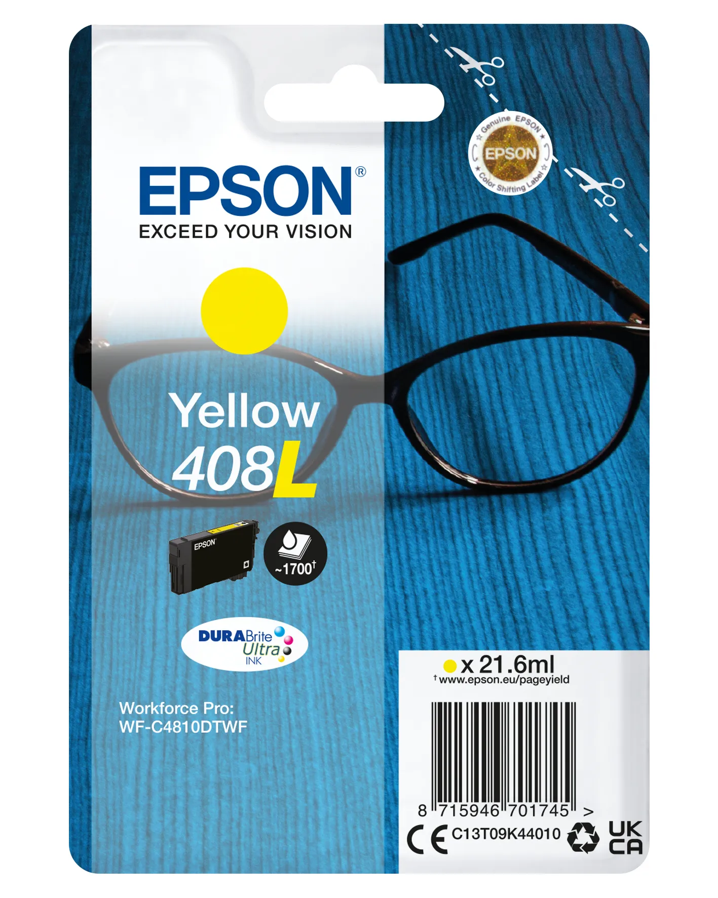 Epson 408L XL bl&auml;ckpatron, 21.6 ml, gul