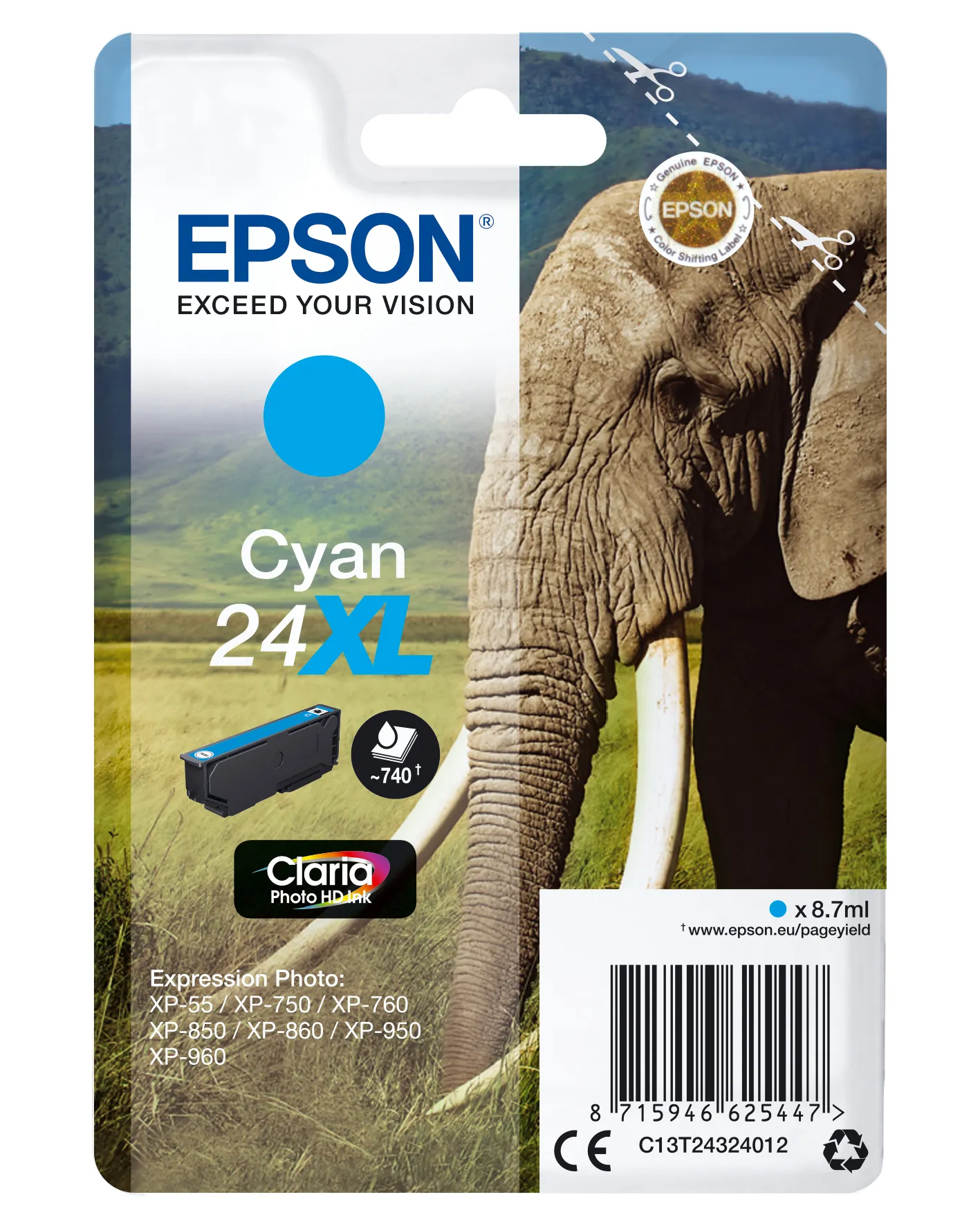 Epson 24XL Ink cartridge, 8.7 ml, Cyan