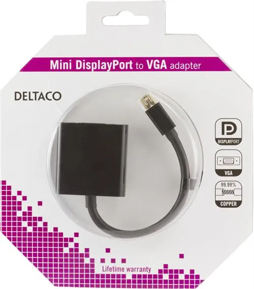 Deltaco  mini DisplayPort &ndash; VGA - adapter, Black
