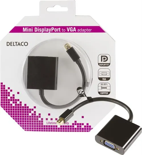 Deltaco  mini DisplayPort &ndash; VGA - adapter, Black