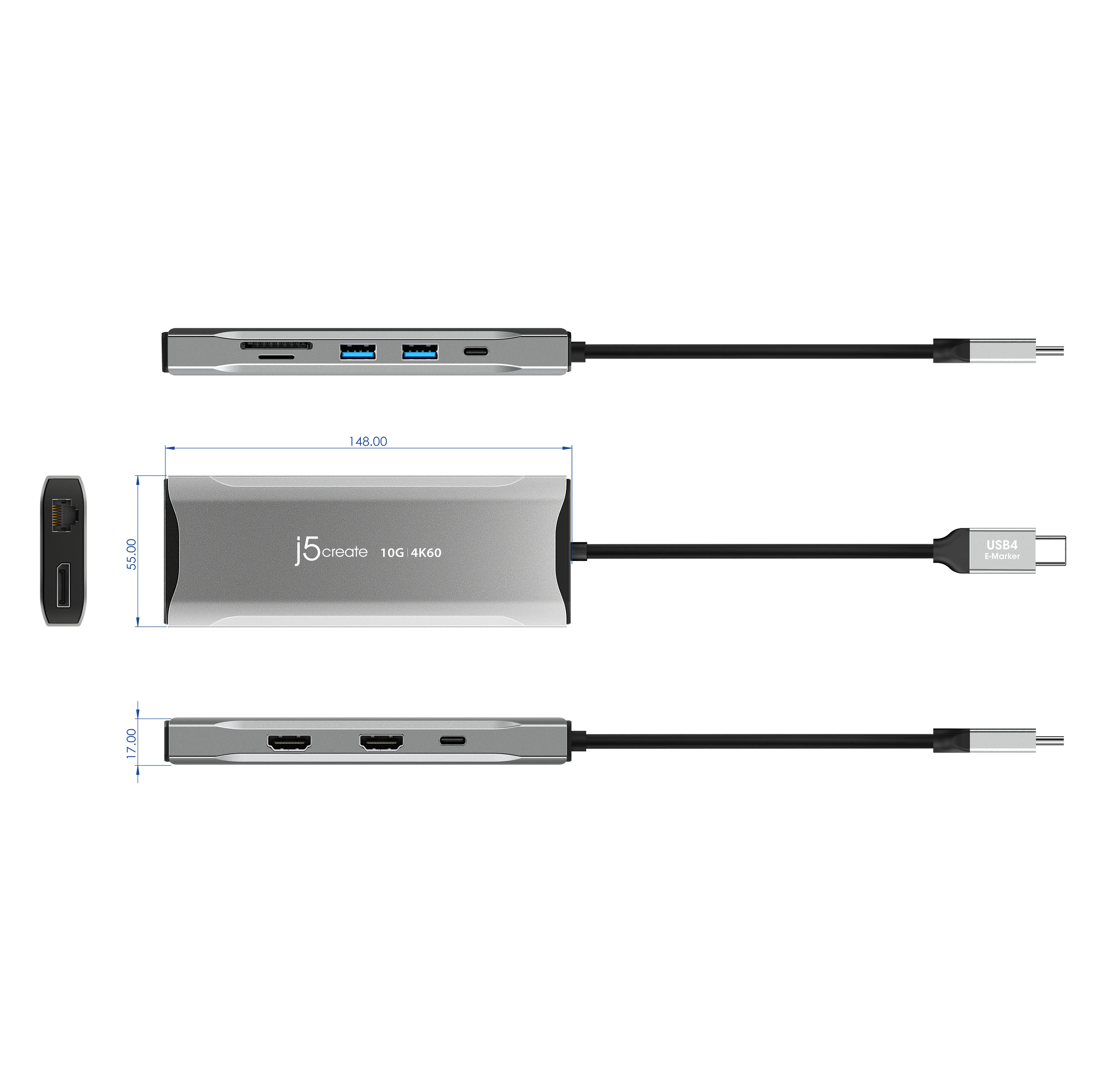 J5 Create 4K60 ELITE USB-C TRIPLE-MONITOR - 10GBPS MINI DOCK