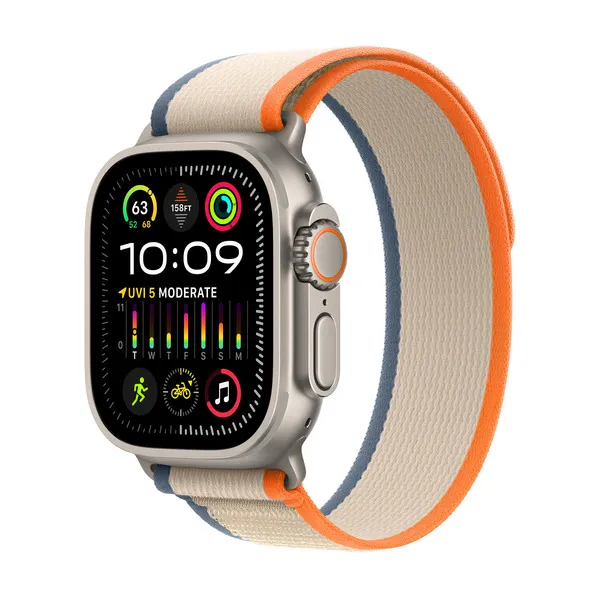 Apple Watch Ultra 2 GPS + Cellular, 49mm Titanboett, Terr&auml;ngloop, Orange/Beige (M/L)