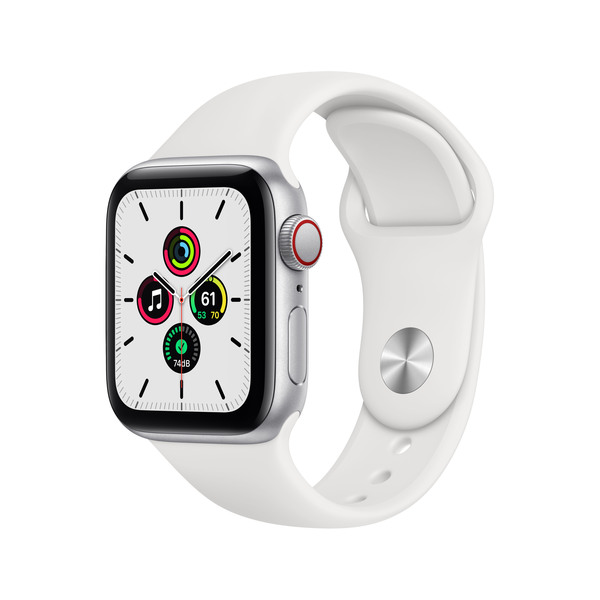 Apple Watch SE GPS + Cellular, 40mm Silver Aluminium Case with White Sport Band - Regular