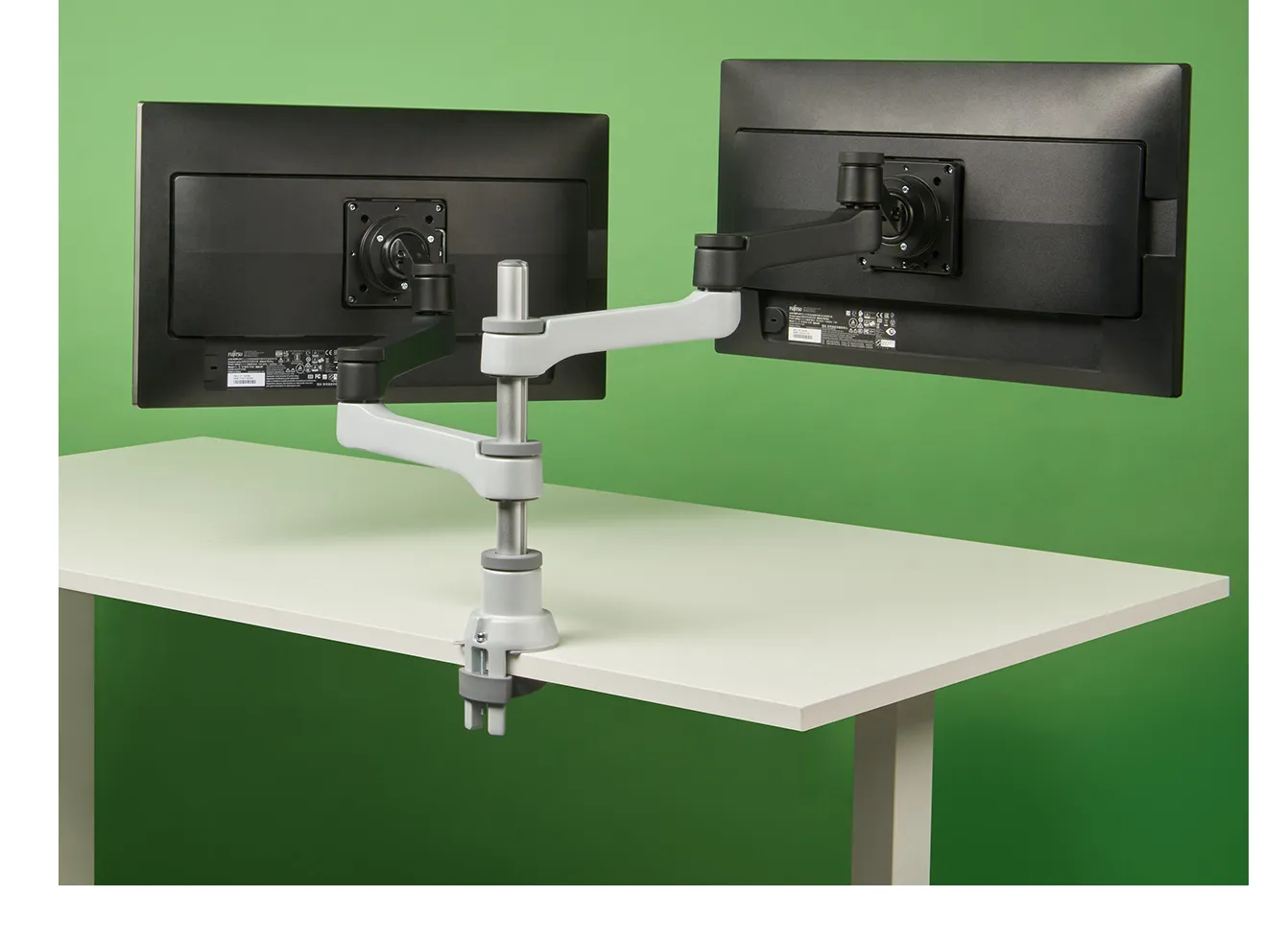 R-Go Zepher 4 C2, Circular Dual Monitor Arm, Desk Mount, Adjustable, 0-8 kg, Black-Silver, Low Carbon Footprint