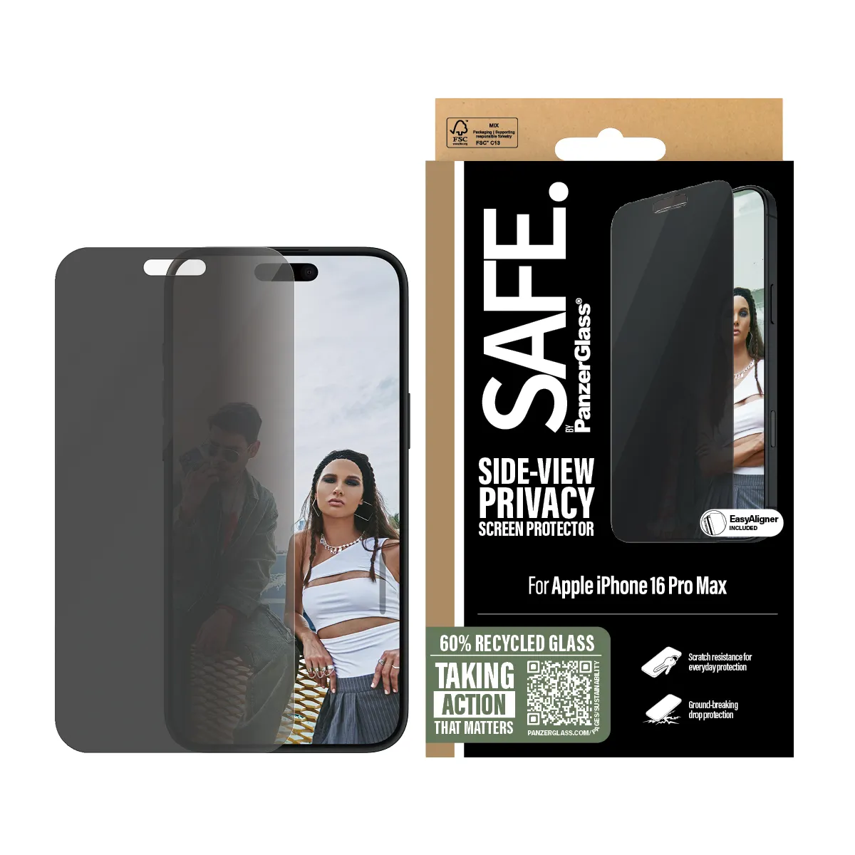 PanzerGlass SAFE Ultra-Wide Fit, Privacy, iPhone 16 Pro Max -panssarilasi