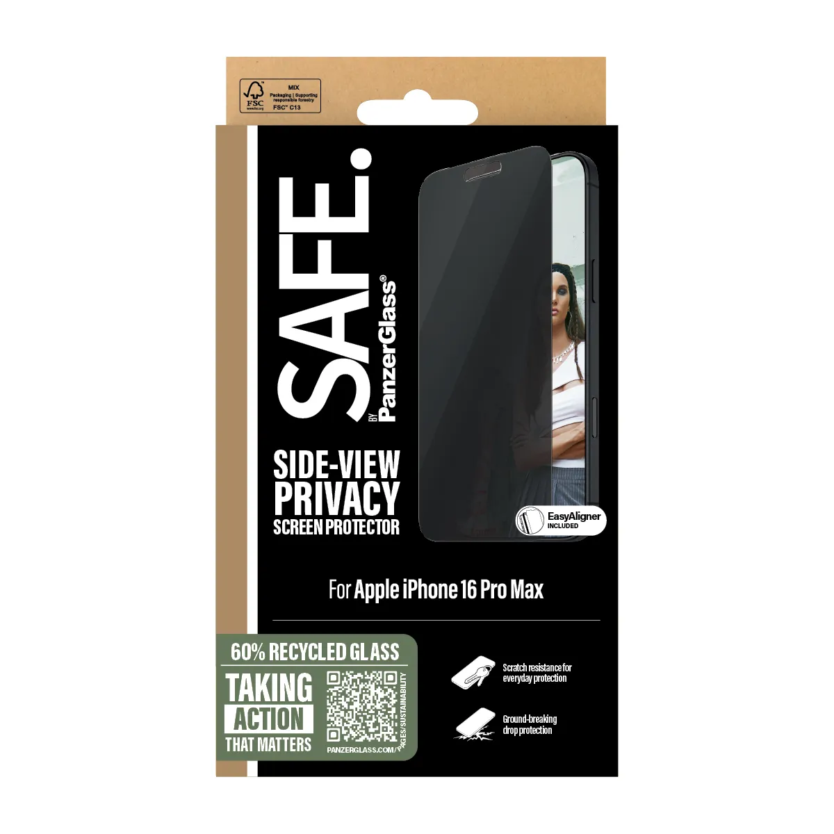 PanzerGlass SAFE Ultra-Wide Fit, Privacy, iPhone 16 Pro Max -panssarilasi