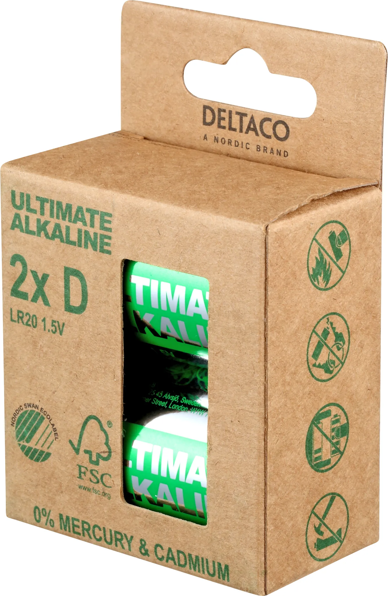 DELTACO Ultimate Alkaline -paristot, LR20/D size, 2-pack