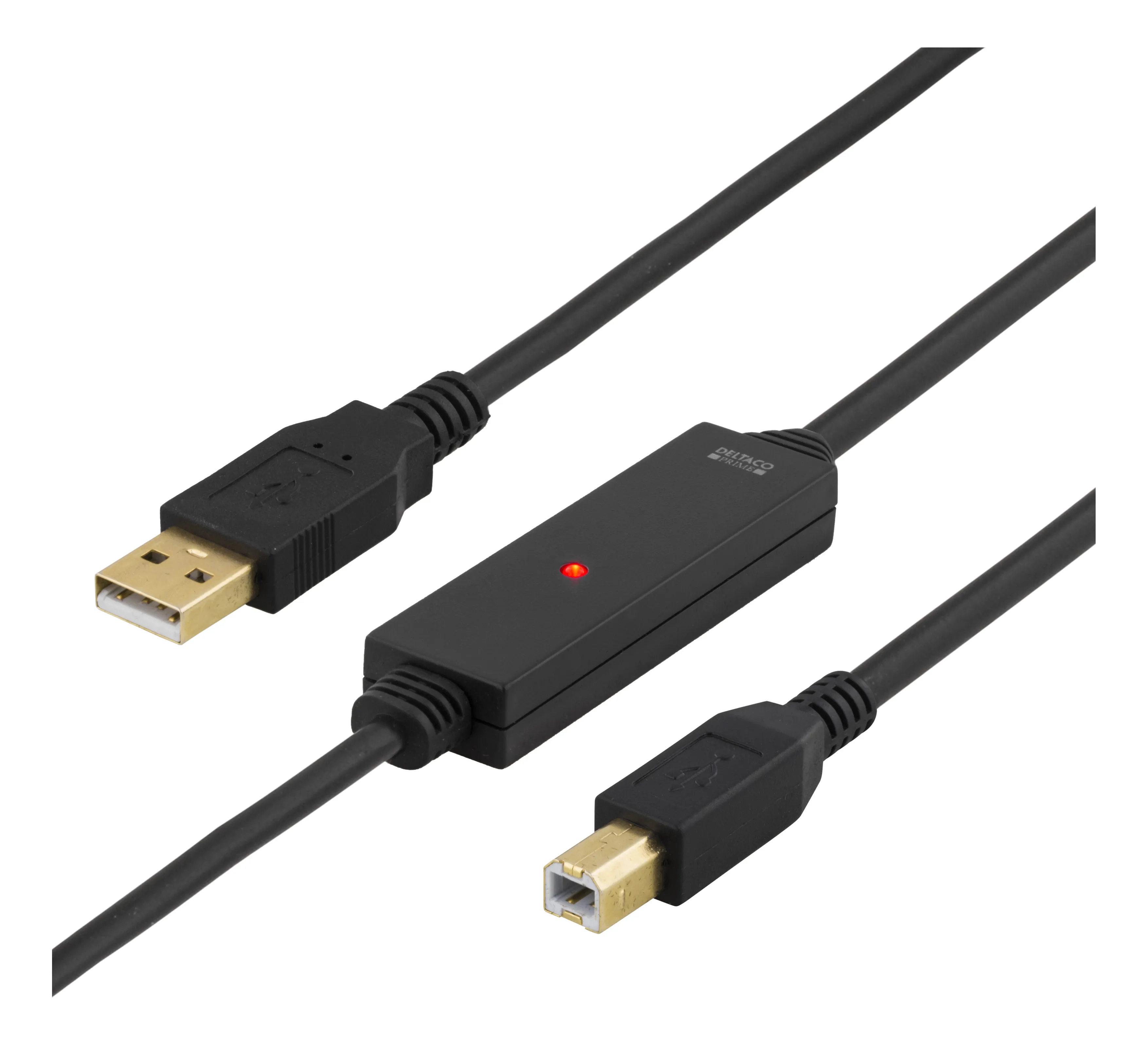 Deltaco Active USB-A - USB-B -kaapeli, 10 m, Musta