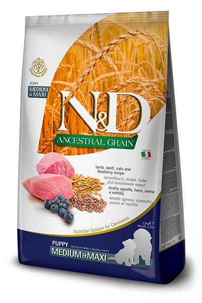 Farmina N&amp;D Ancestral Grain Puppy Medium &amp; Maxi Lamb &amp; Blueberry, Dry food for dogs, 12kg