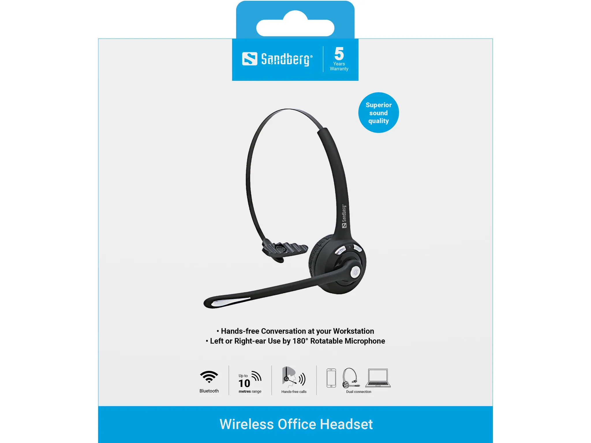 Sandberg Bluetooth Office Headset -langattomat kuulokkeet, Musta