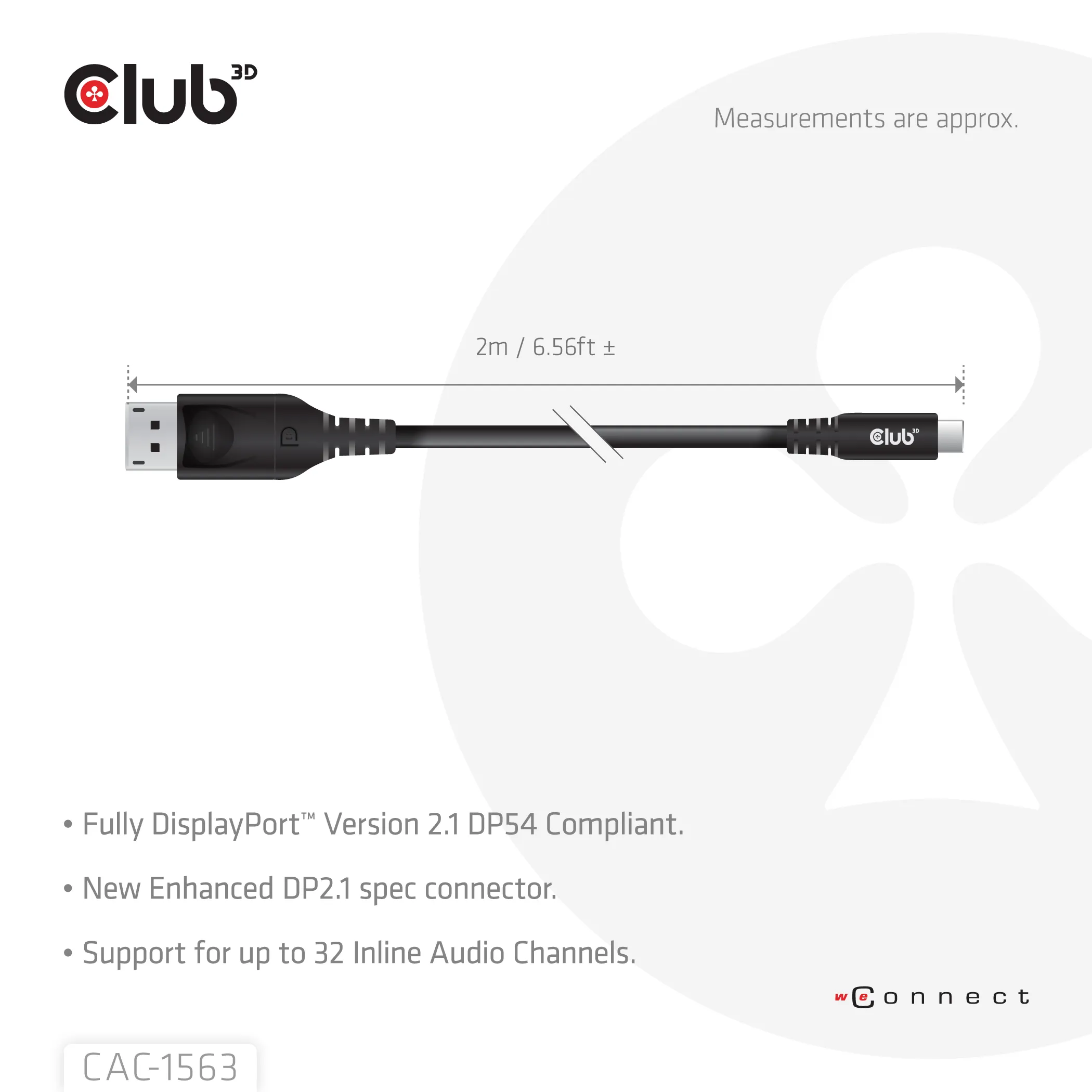 Club 3D CAC-1563 USB-C &ndash; DisplayPort 2.1 -kaapeli, 2 m, musta