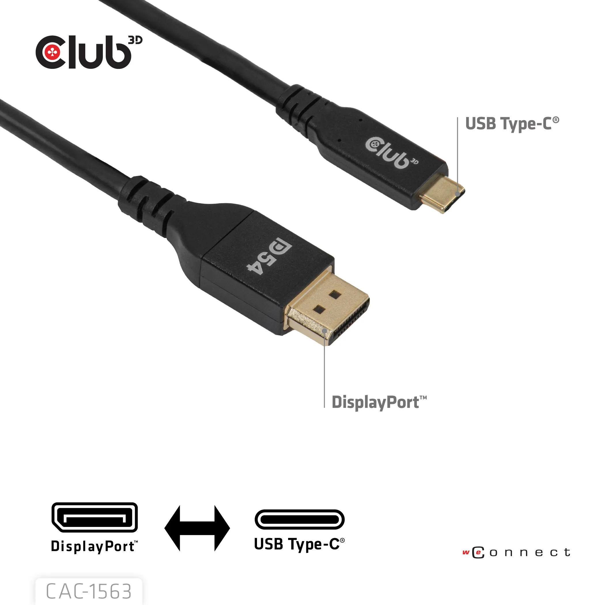Club 3D CAC-1563 USB-C &ndash; DisplayPort 2.1 -kaapeli, 2 m, musta