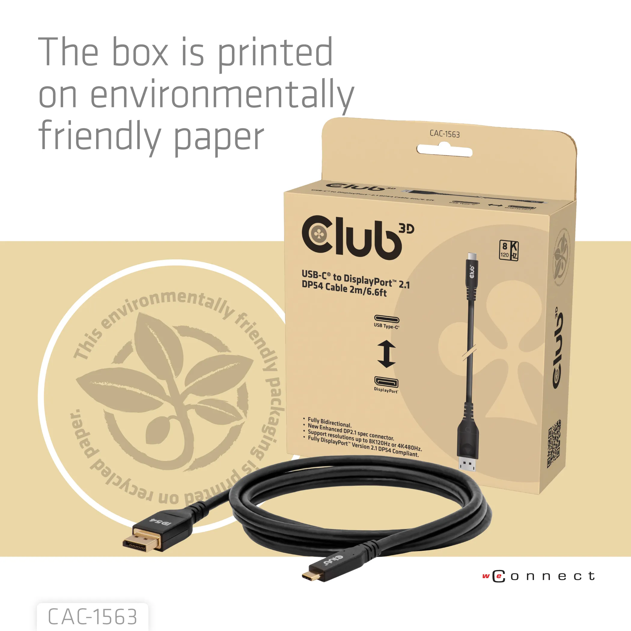 Club 3D CAC-1563 USB-C &ndash; DisplayPort 2.1 -kaapeli, 2 m, musta