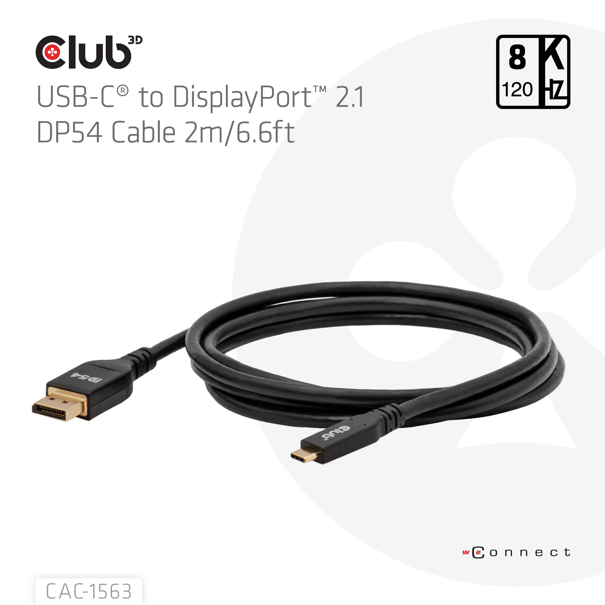 Club 3D CAC-1563 USB-C &ndash; DisplayPort 2.1 -kaapeli, 2 m, musta
