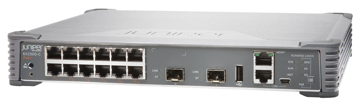 EX2300 Compact Fanless 12-port 10/100/1000BaseT PoE+, 2 x 1/10G SFP/SFP+ (optics sold separately)