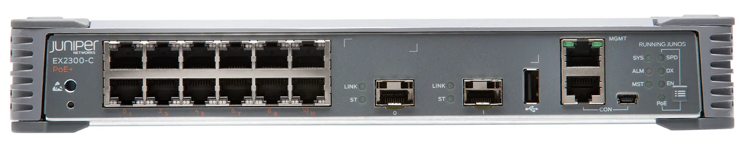 EX2300 Compact Fanless 12-port 10/100/1000BaseT PoE+, 2 x 1/10G SFP/SFP+ (optics sold separately)