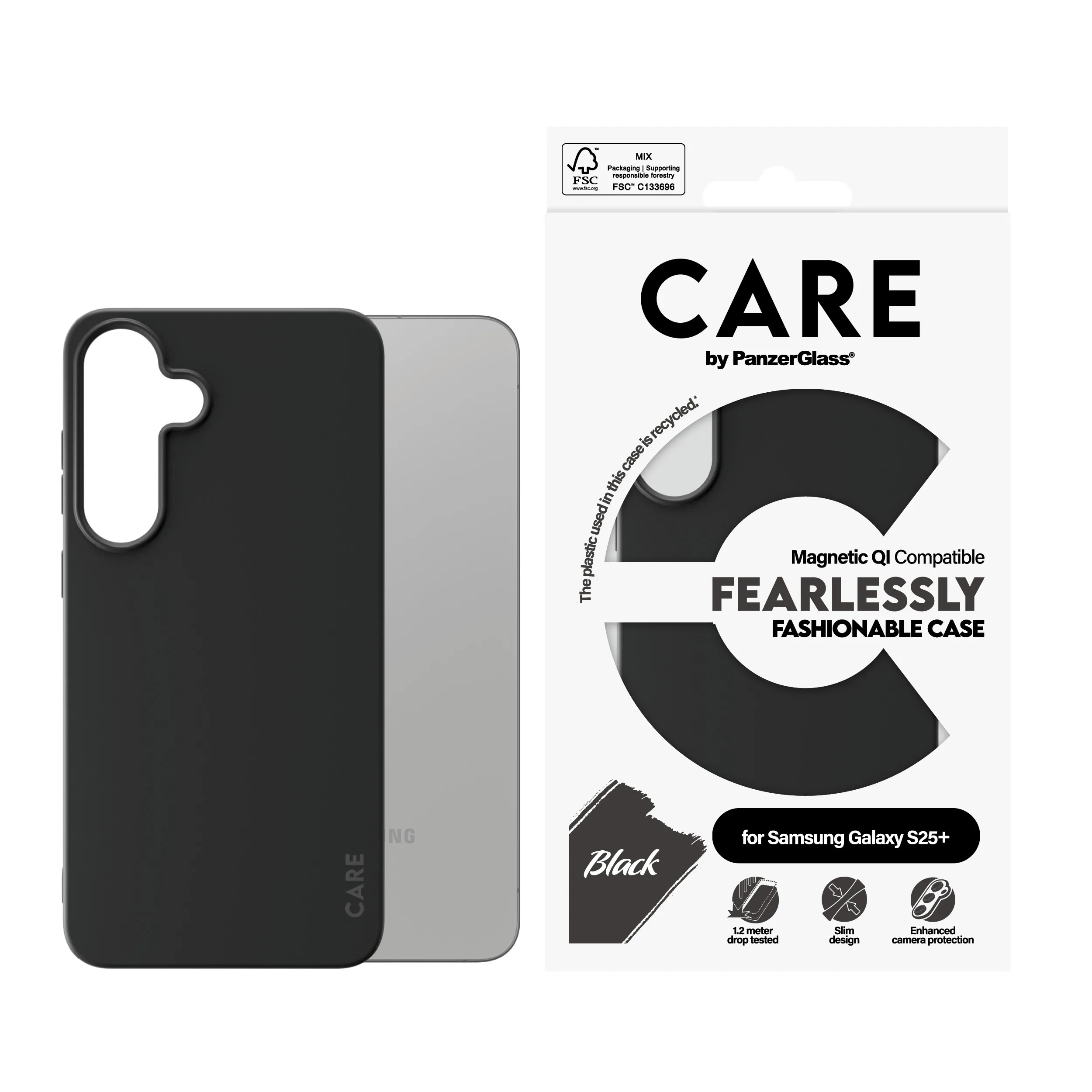 Care by PanzerGlass Galaxy S25+ Qi Compatible Fashionable -fodral, Svart