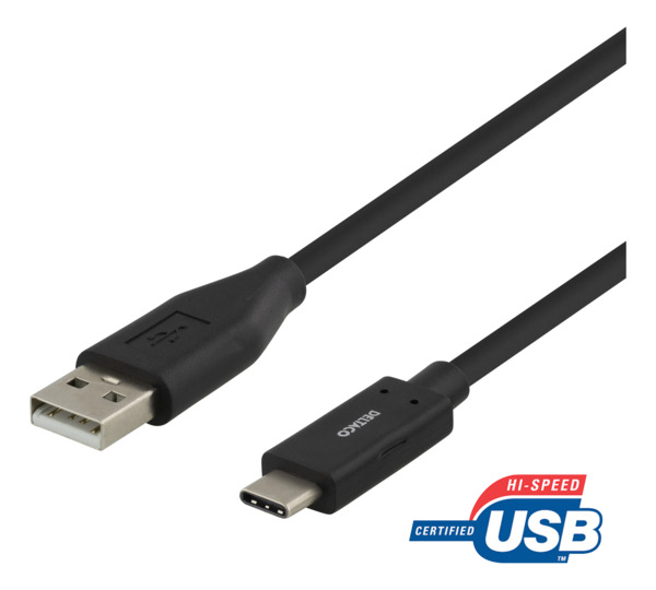 Deltaco Mobility USB-A – USB-C 2.0 -kaapeli, 1,5 m, Musta