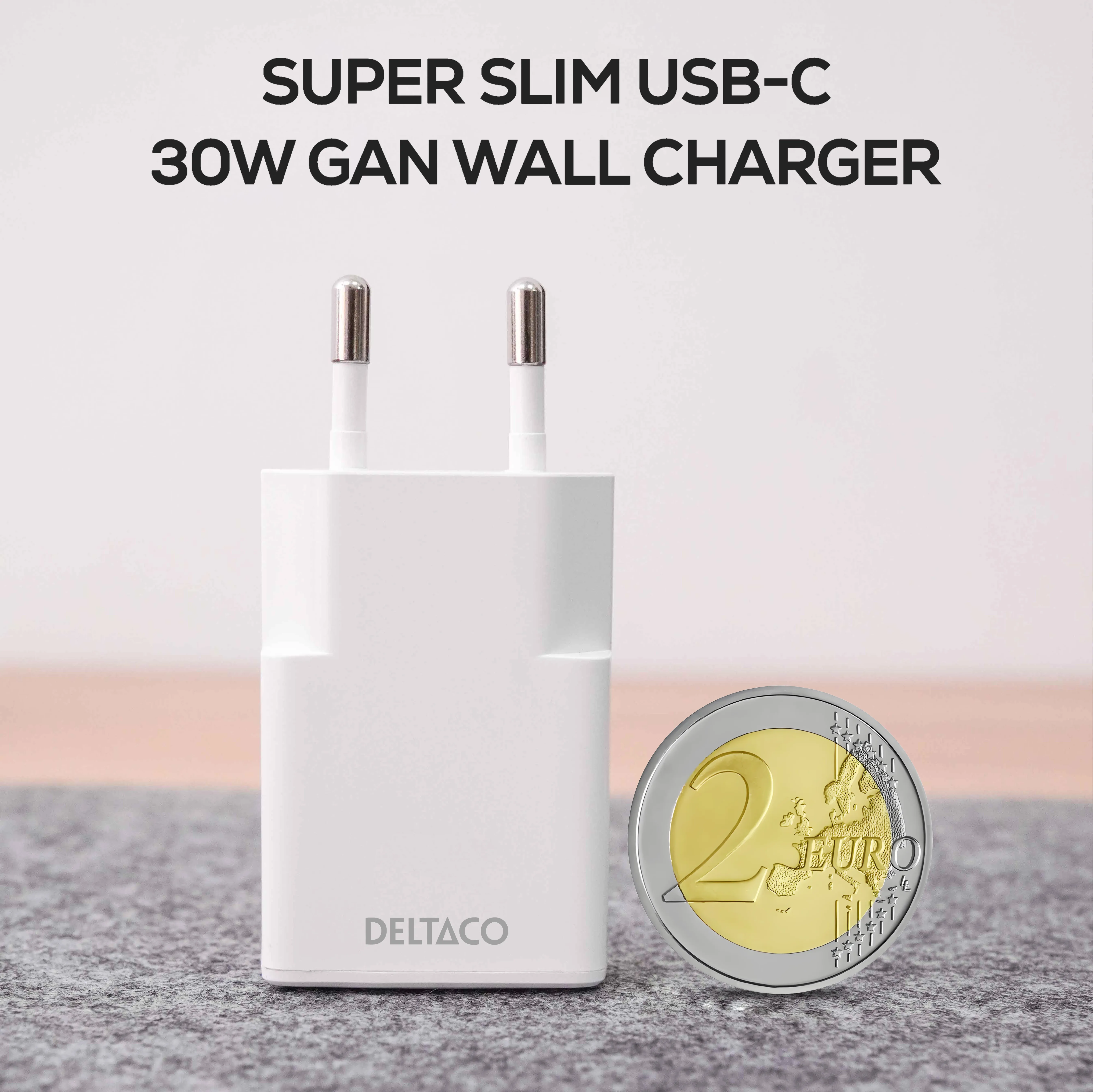 DELTACO USBC-AC156 30 W - Virtal&auml;hde, Valkoinen