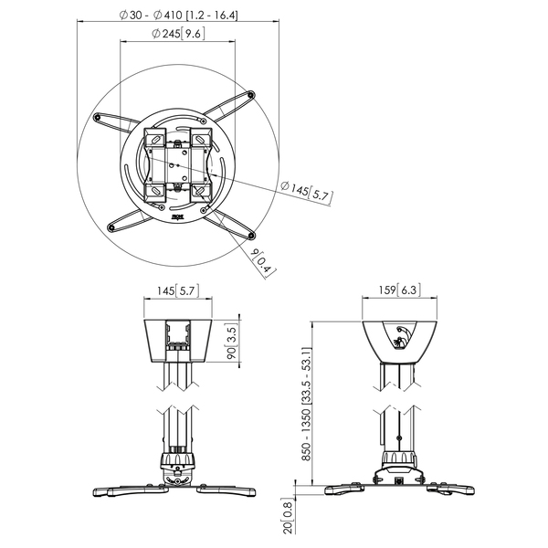 Vogel's Pro PPC 2585 Projector ceiling mount Telescopic kit 85-135cm Sil
