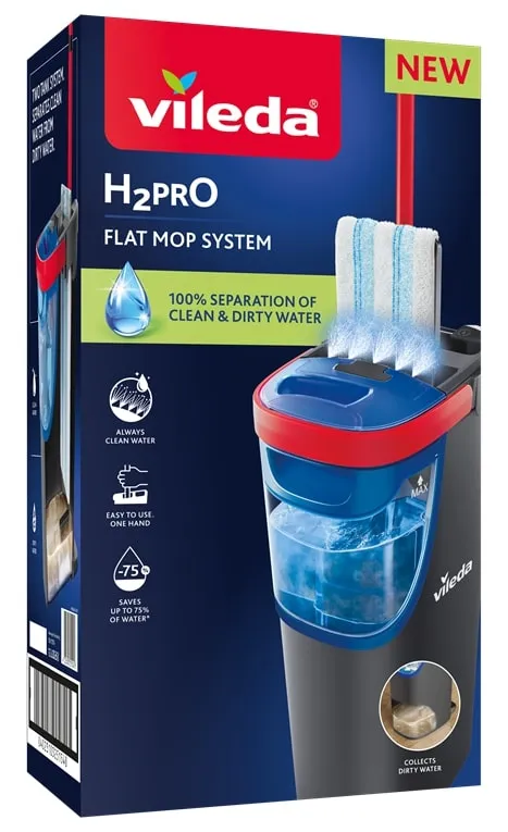 Vileda H2PrO plattmoppsystem, svart, bl&aring;, 1,2 liter, teleskopskaft, mikrofiber