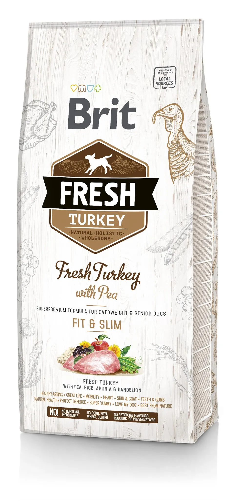Brit Fresh Turkey with Pea Fit & Slim, Dry food for dogs, Adult, Senior, 12kg