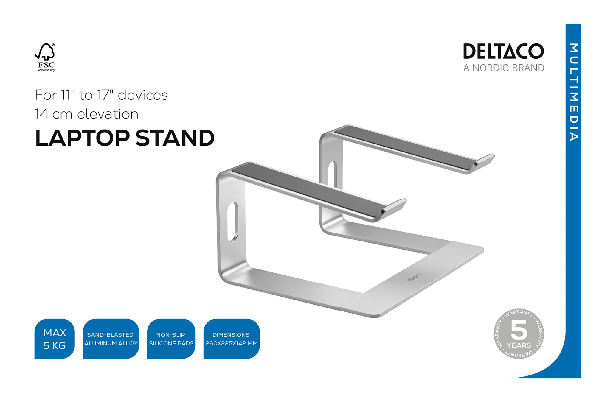 DELTACO Office, High-rise laptop riser, 5kg, aluminum