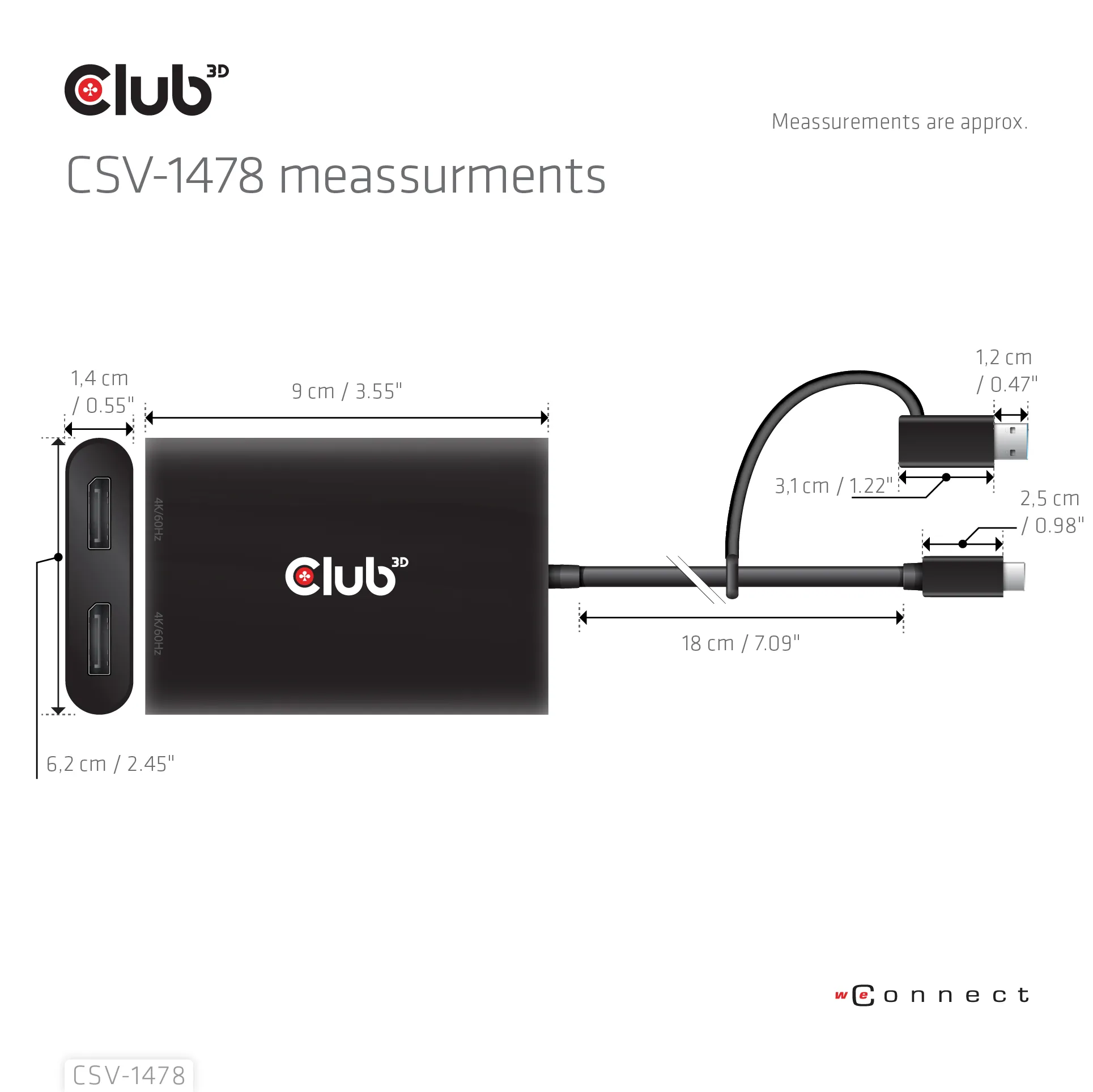CLUB 3D Active 2-Port USB-C and USB-A to 2x DisplayPort Splitter, Black